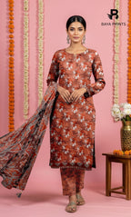 3 Piece Unstitched Printed Doria Viscose Suit with Bamber Dupatta BA-V7-022