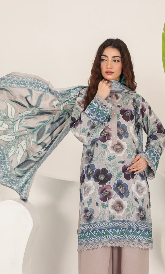 3 Piece Printed Unstitched Lawn Suit | SE-A-10 Hover Image