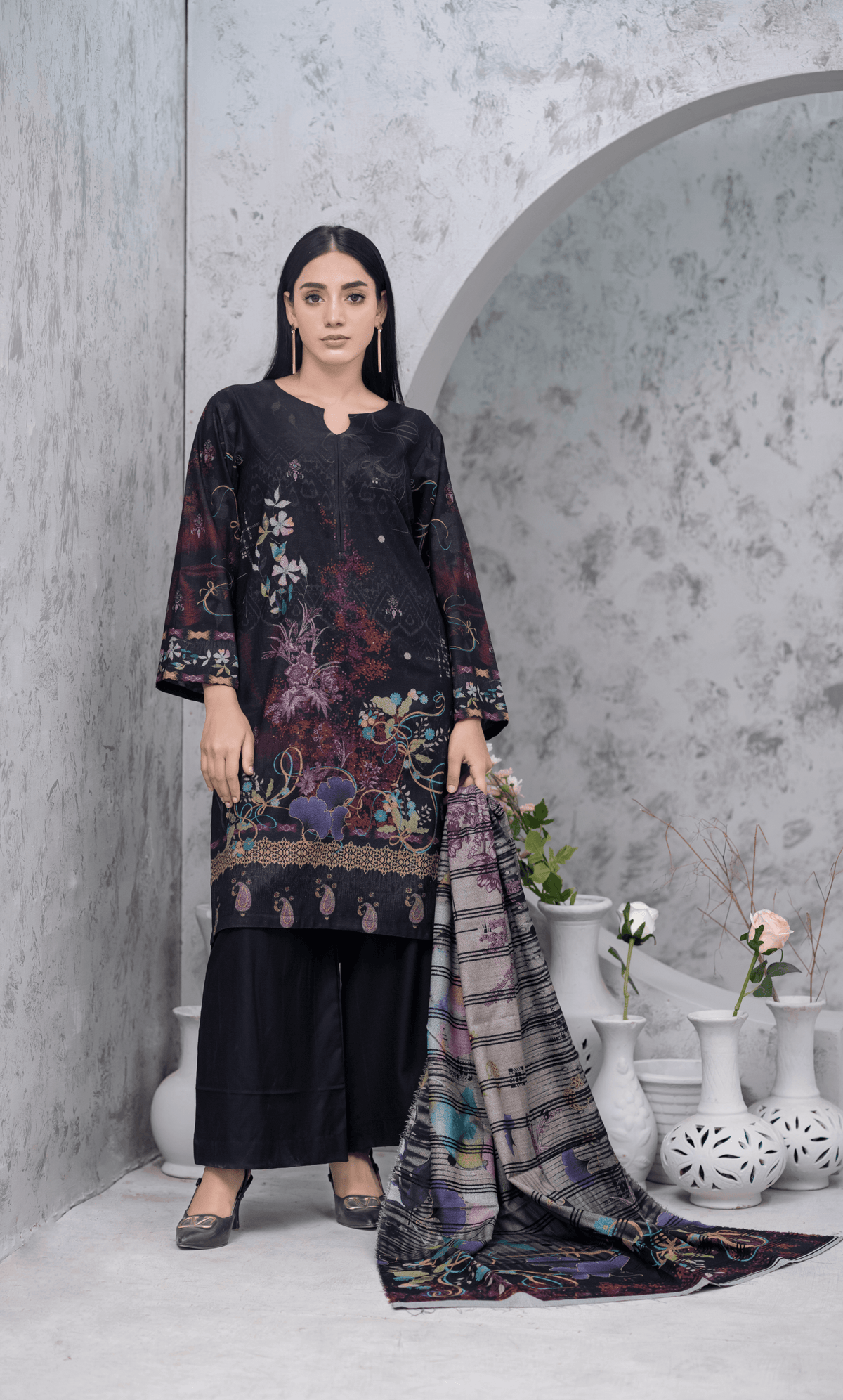 3-Piece Unstitched Dhanak Suit  - DE-VOL-7