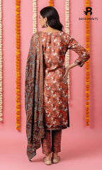 3 Piece Unstitched Printed Doria Viscose Suit with Bamber Dupatta BA-V7-022