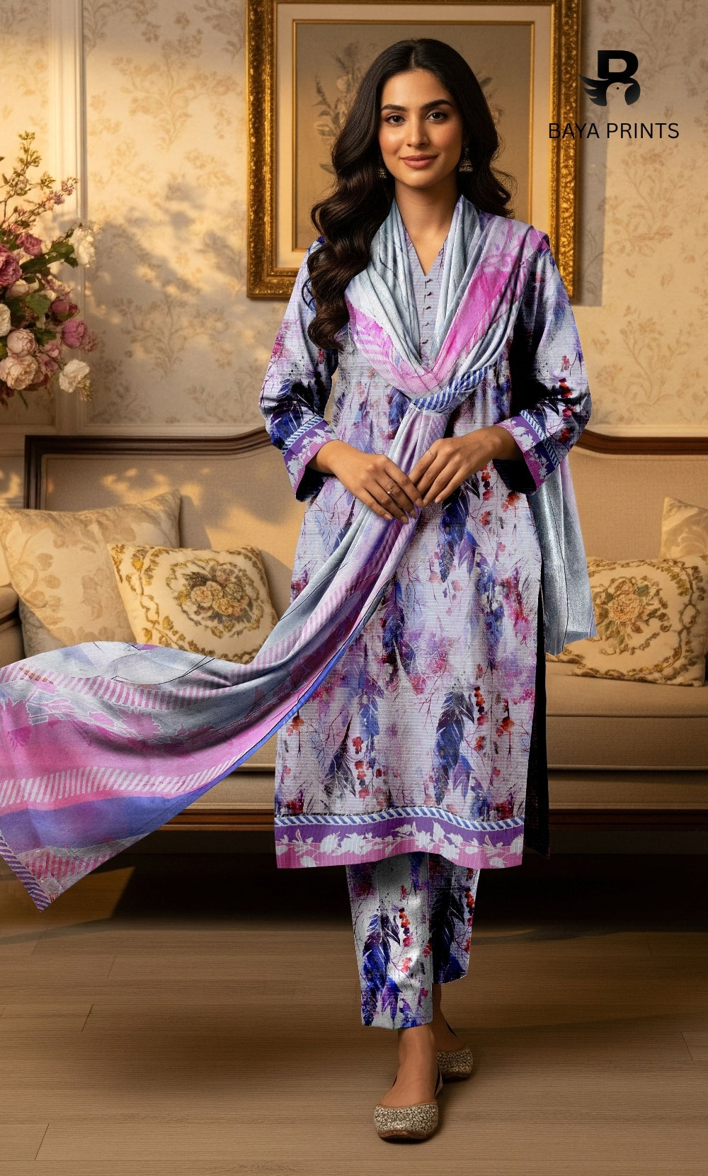 3 Piece Unstitched Printed Viscose Suit-BA-V7