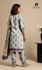 3 Piece Unstitched Printed Doria Viscose Suit with Bamber Dupatta BA-V7-006