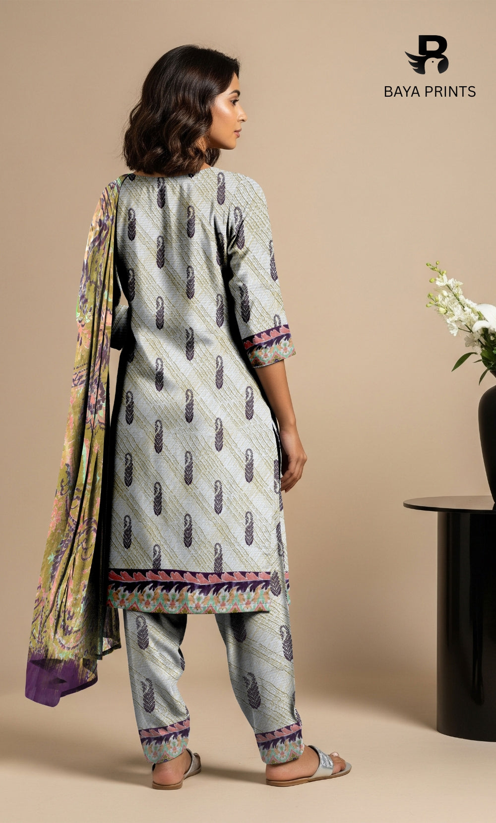 3 Piece Unstitched Printed Doria Viscose Suit with Bamber Dupatta BA-V7-006