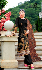 3 Piece Unstitched Printed Dobby Lawn Suit With Resham Dupatta -BA-V34