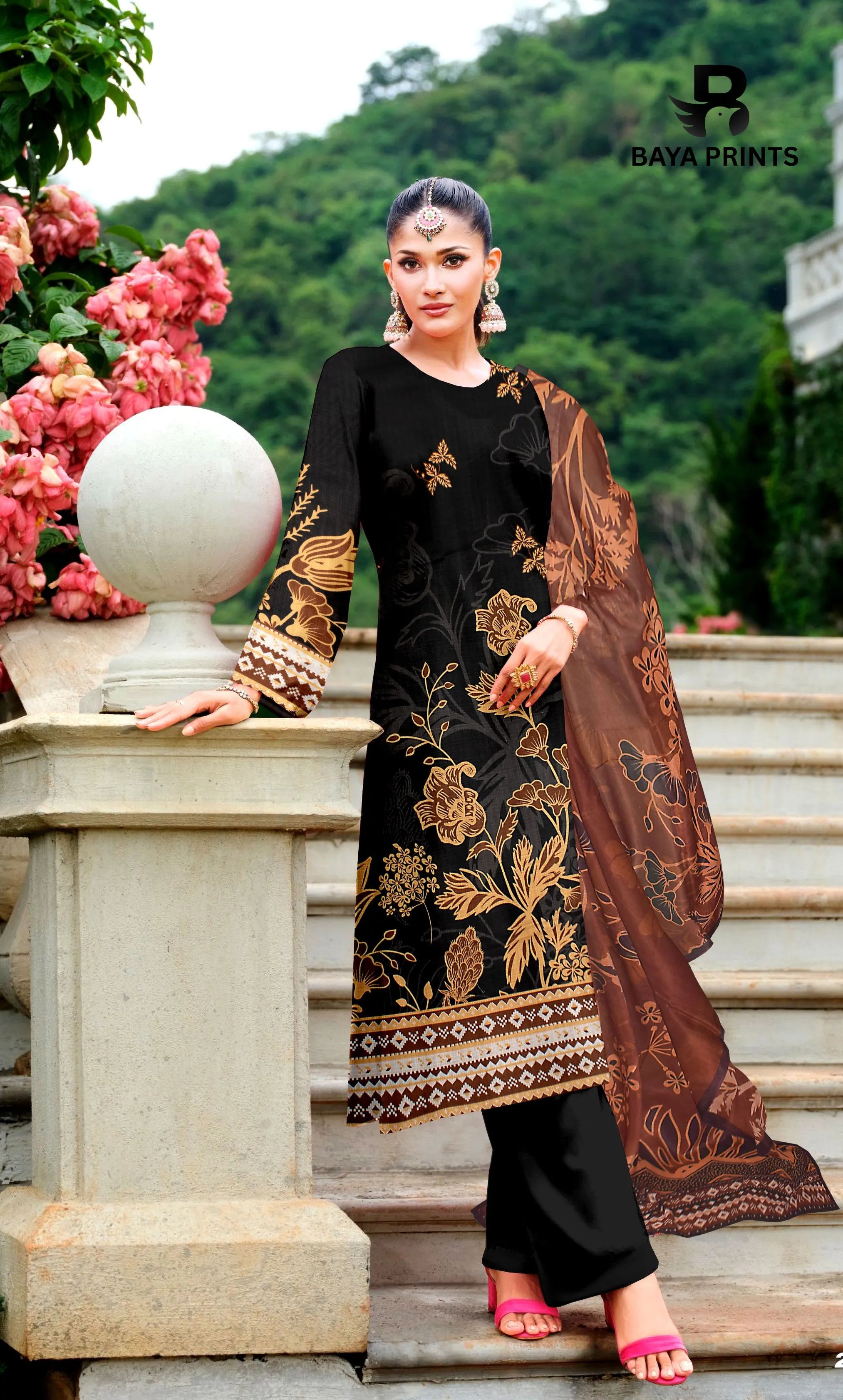 3 Piece Unstitched Printed Dobby Lawn Suit With Resham Dupatta -BA-V34