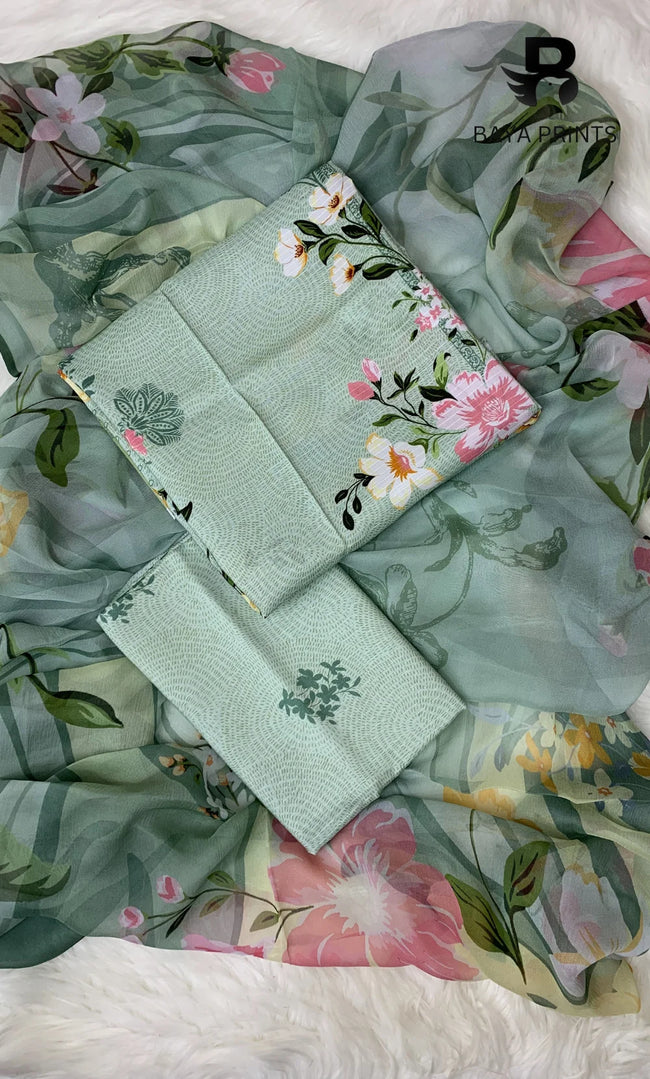 3 Piece Unstitched Printed Doria Viscose Suit with Bamber Dupatta BA-V7-017 Hover Image