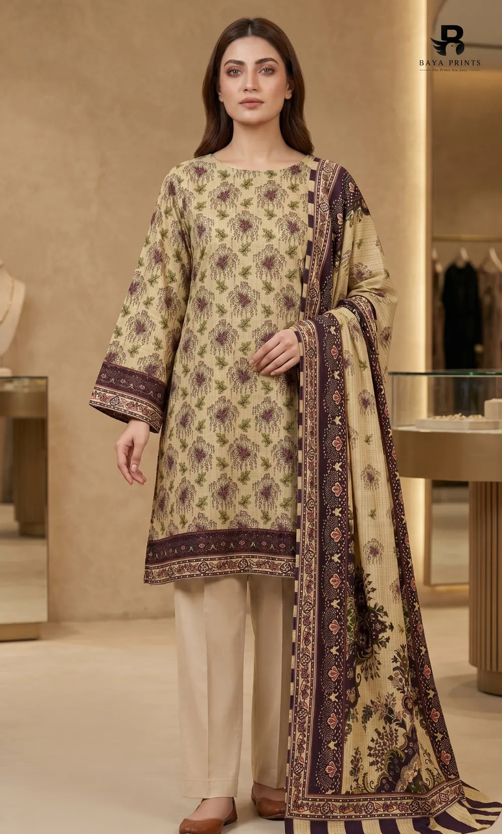 3PC Printed Karandi | Unstitched | BA-V1-09