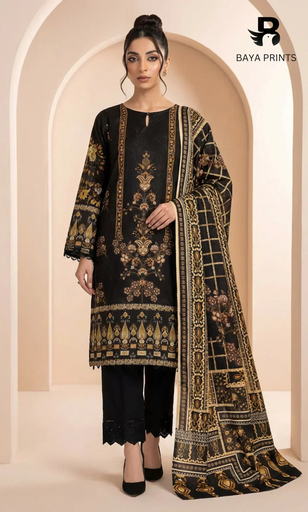 3 Piece Unstitched Printed Dobby Lawn Suit -BA-V18-03