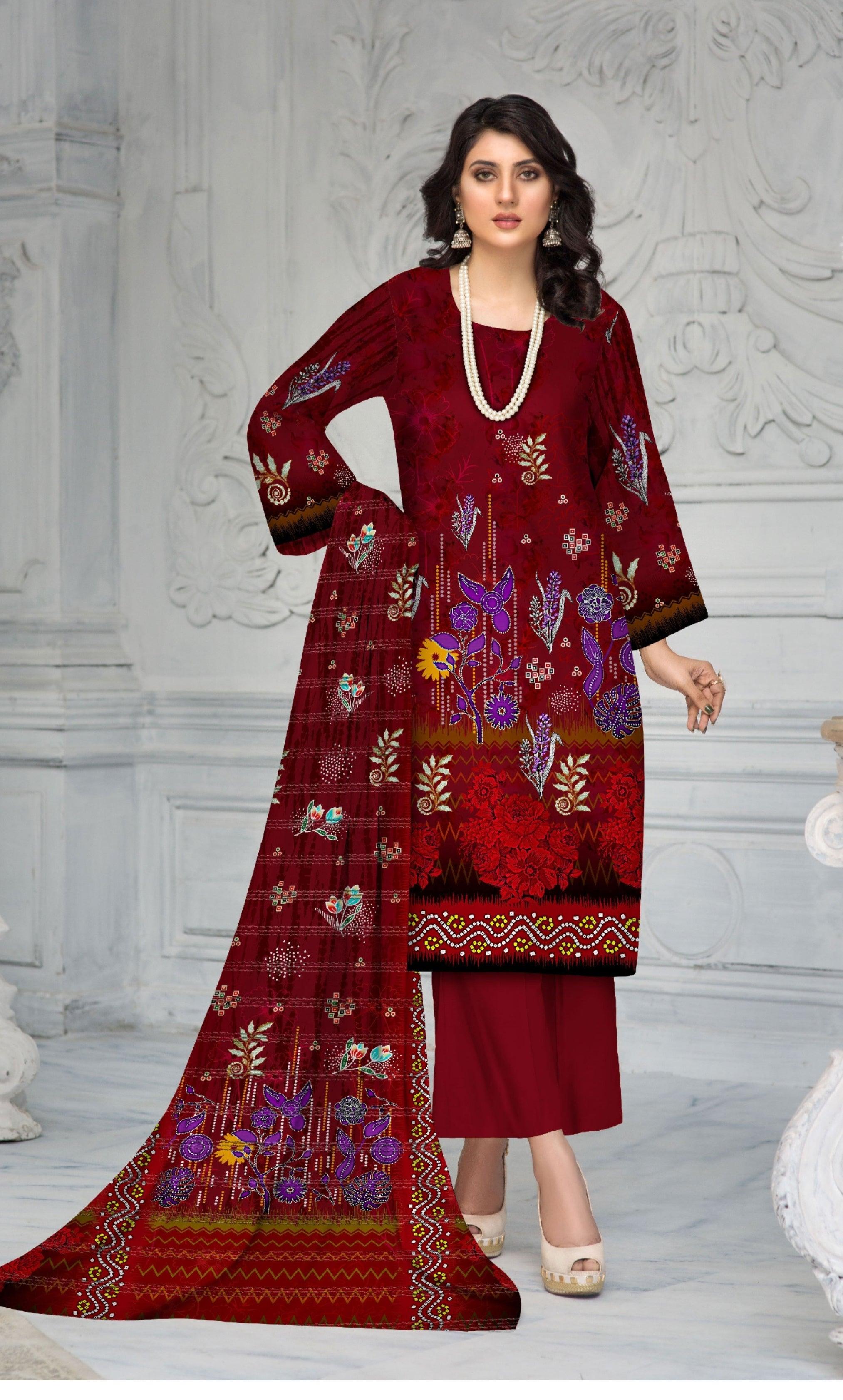 3-Piece Unstitched Dhanak Suit  - DE-VOL-7