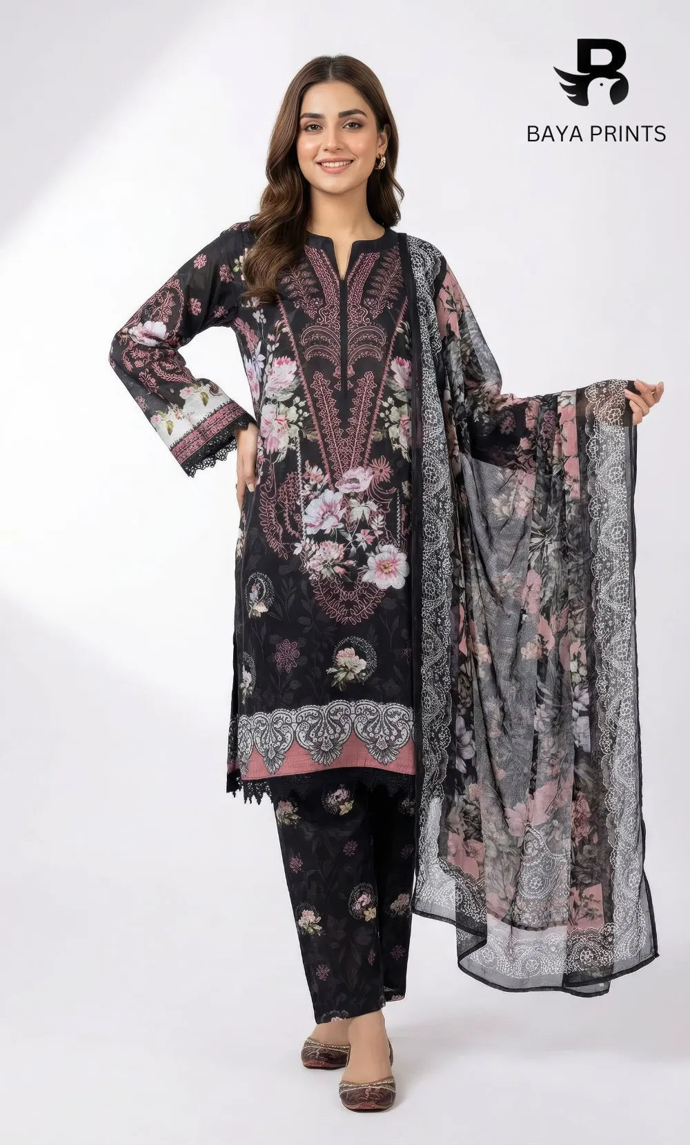 3 Piece Unstitched Printed Viscose Suit-BA-V7