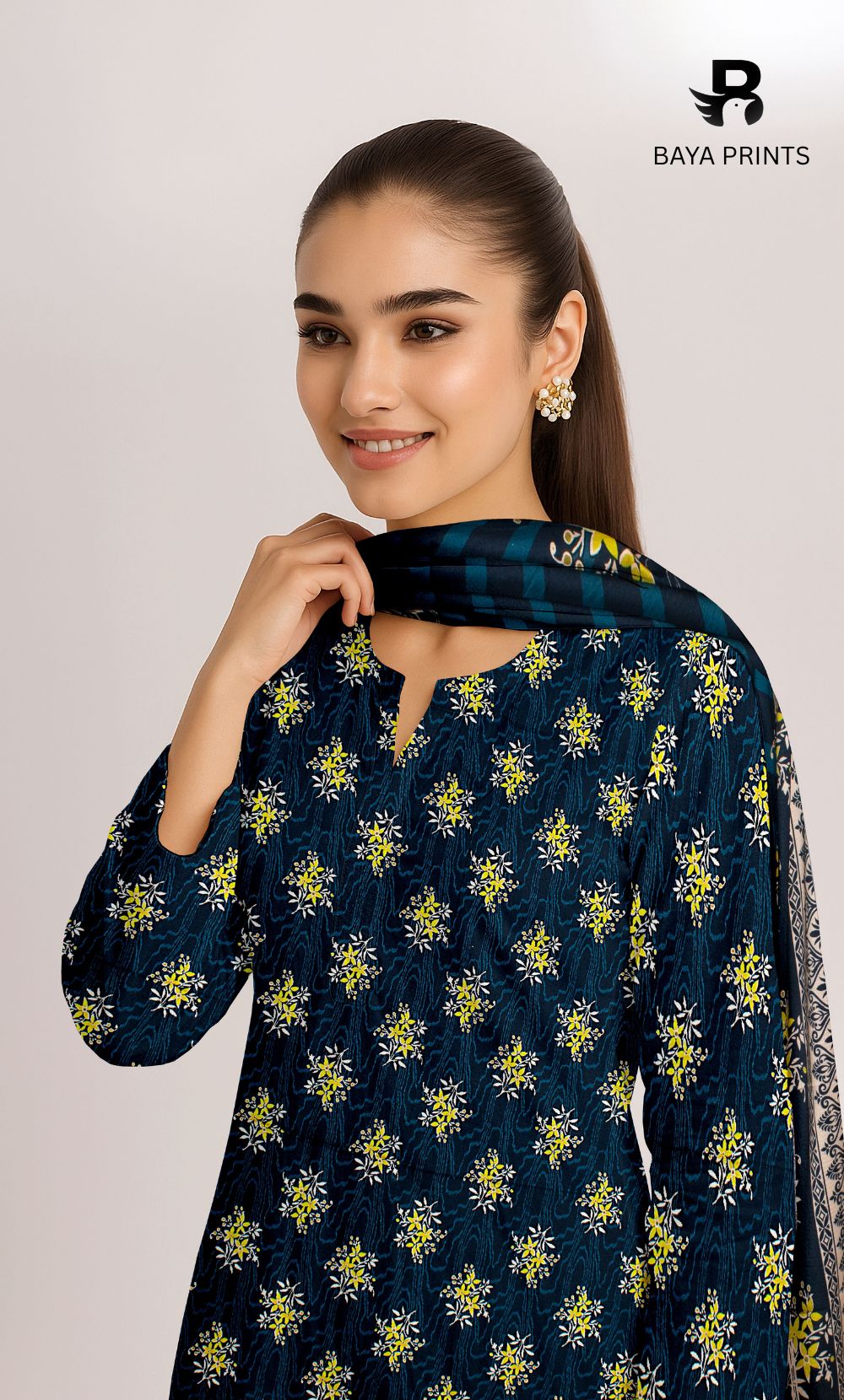 3 Piece Unstitched Printed Doria Linen  Suit  - BA-V4