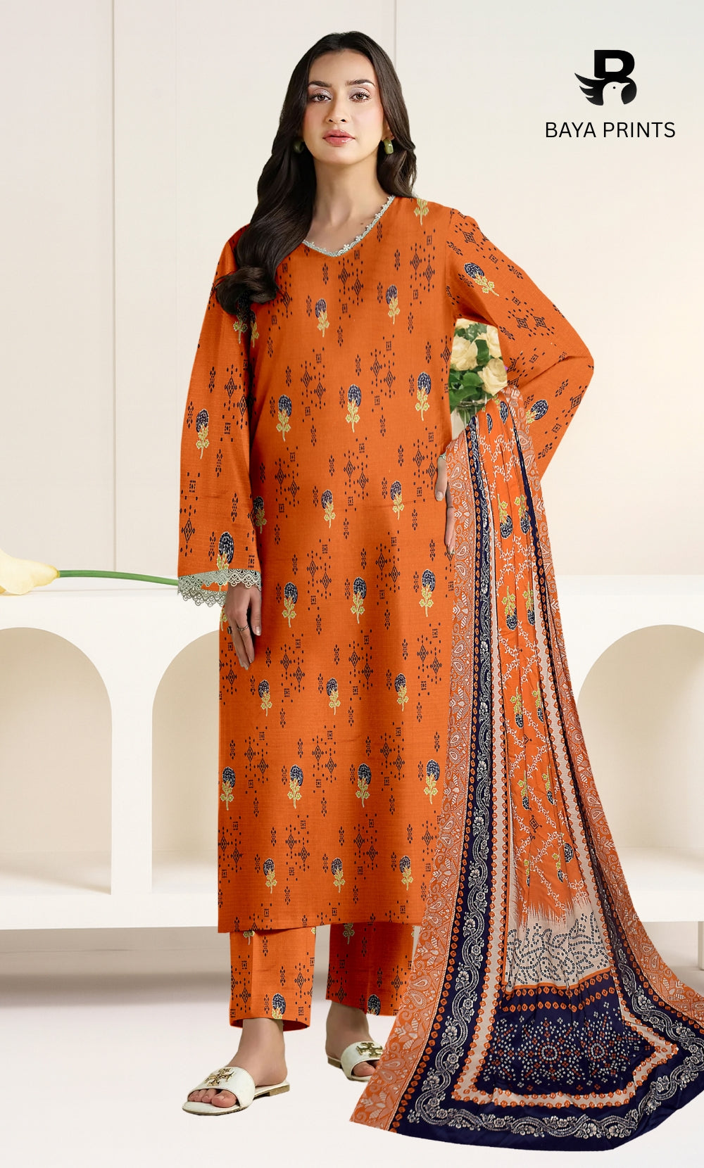 3 Piece Unstitched Printed Doria Linen  Suit  - BA-V3-001