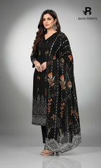 3 Piece Unstitched Printed Viscose Suit With Bamber Chiffon Dupatta - BA-V1-008