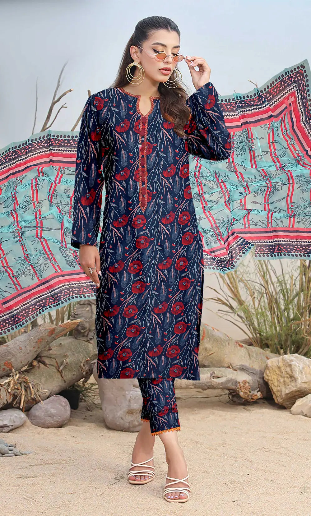 3 Piece Unstitched Printed Lawn Suit With Bamber Chiffon Dupatta - BA-V-31 -3