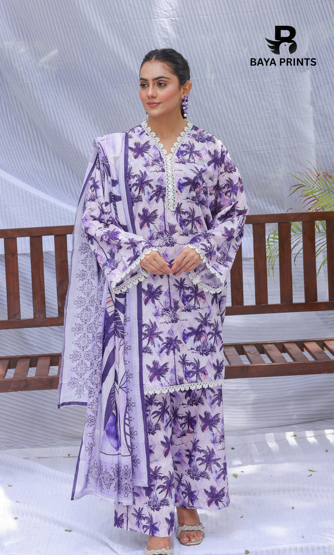 3 Piece Unstitched Printed Lawn Suit -BA-V25-2 Hover Image