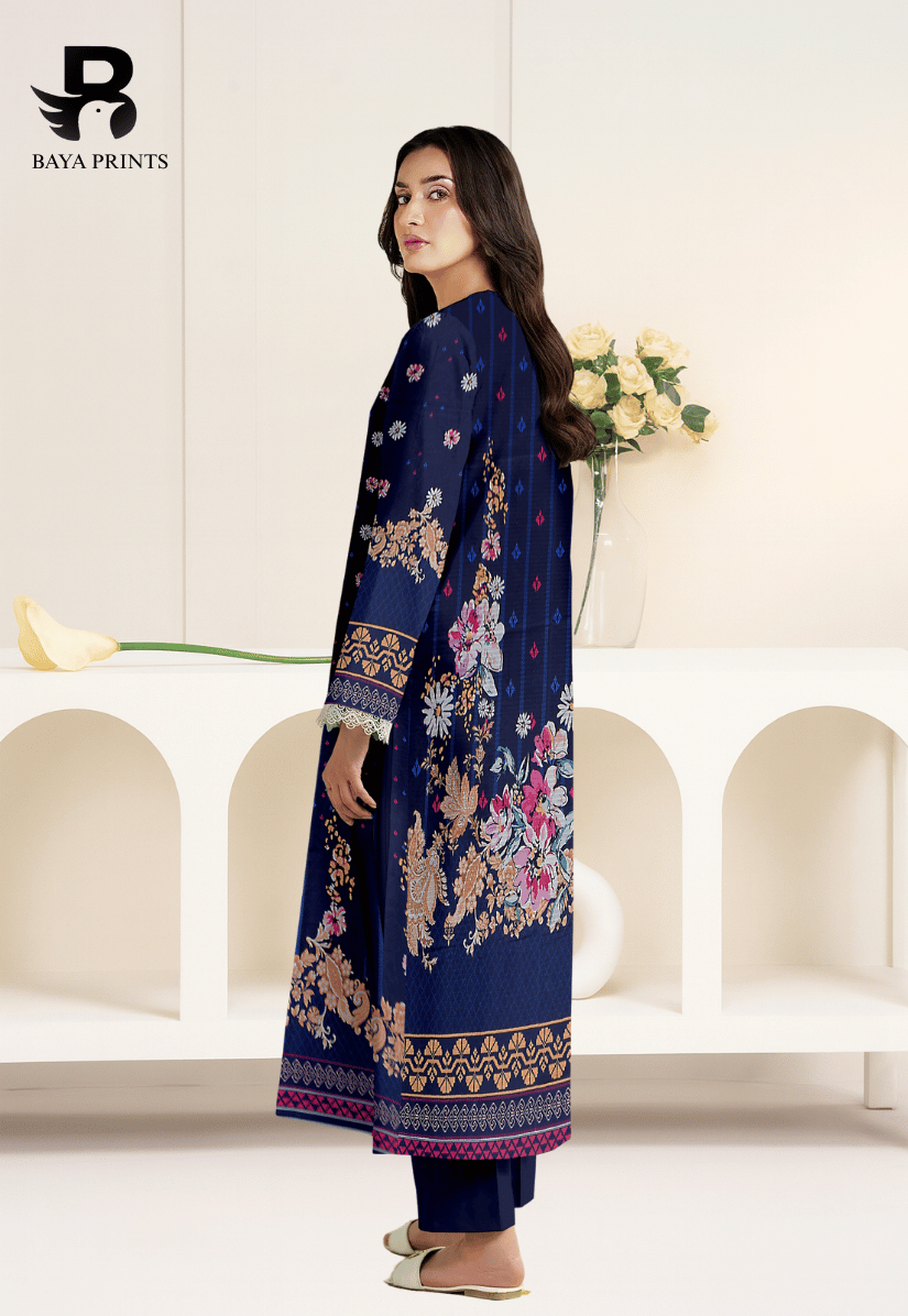 3 Piece Unstitched Printed Viscose Suit With Bamber Chiffon Dupatta - BA-V1-006