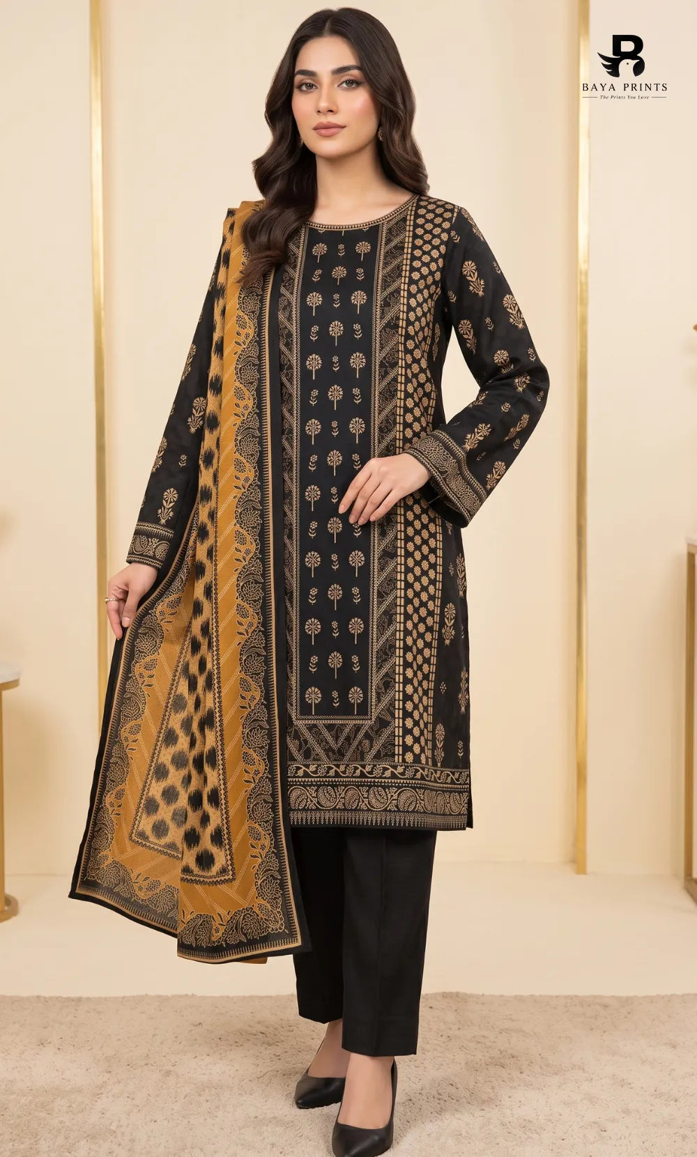 3PC Printed Linen | Unstitched | BA-V2-09