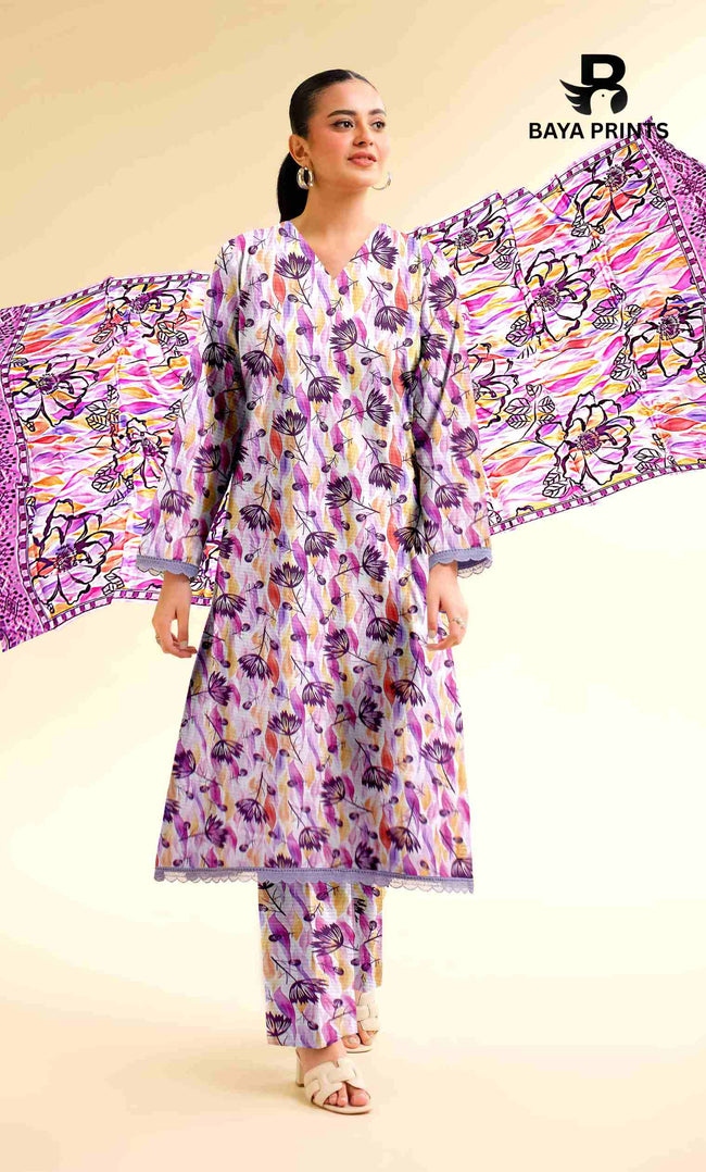 3 Piece Unstitched Printed Lawn Suit -BA-V25-6 Hover Image