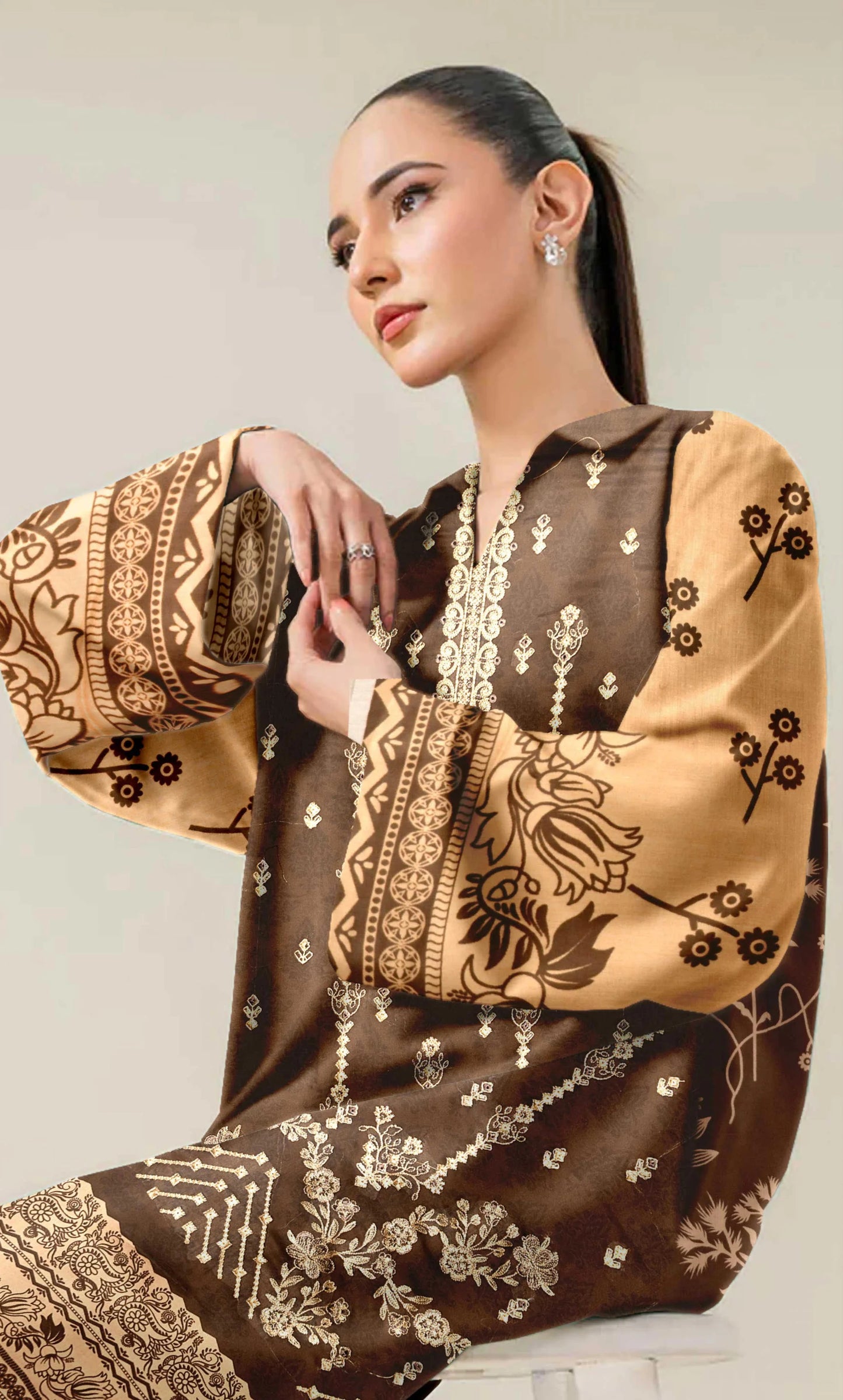 3 Piece Embroidered Unstitched Lawn Suit With Embroidered Dupatta | NA-V12-02