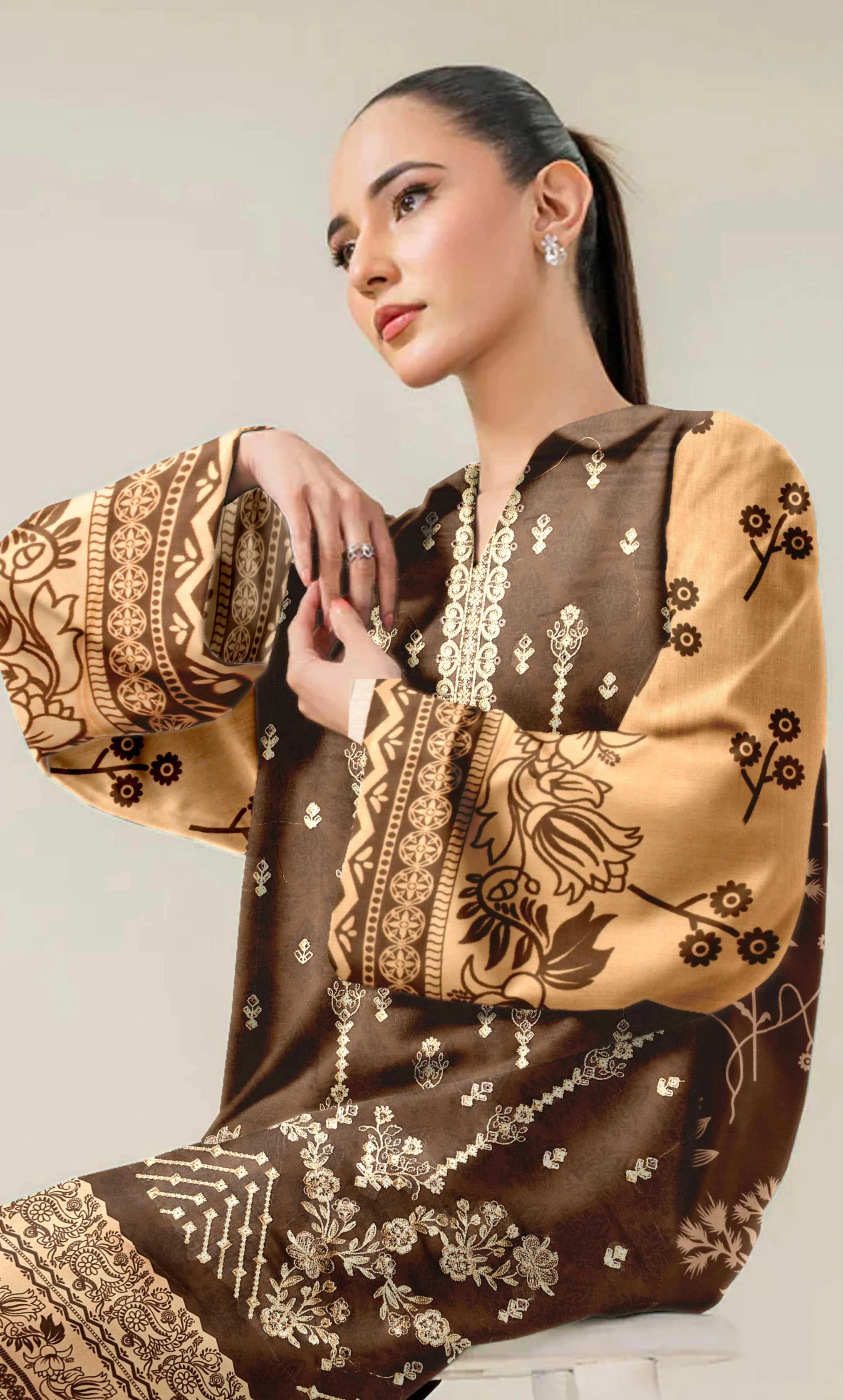 3 Piece Embroidered Unstitched Lawn Suit With Embroidered Dupatta | NA-V12-02