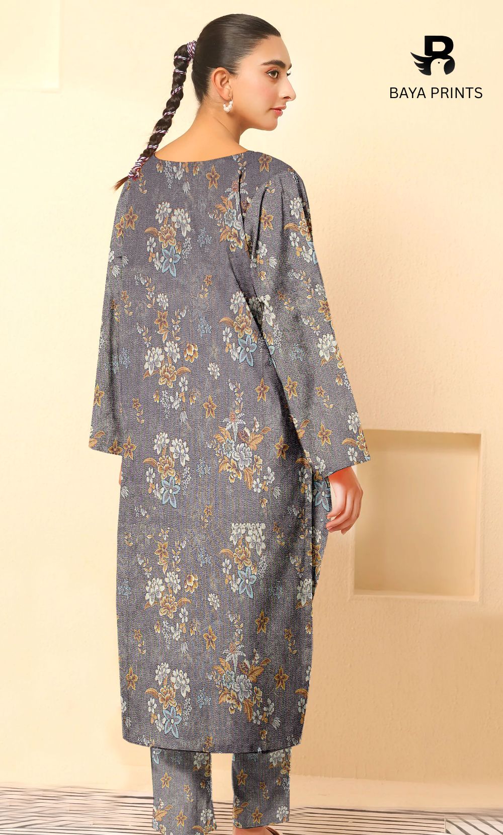 2-Piece Unstitched Dhanak Printed Suit with Embroidered Border-DE-V1-18