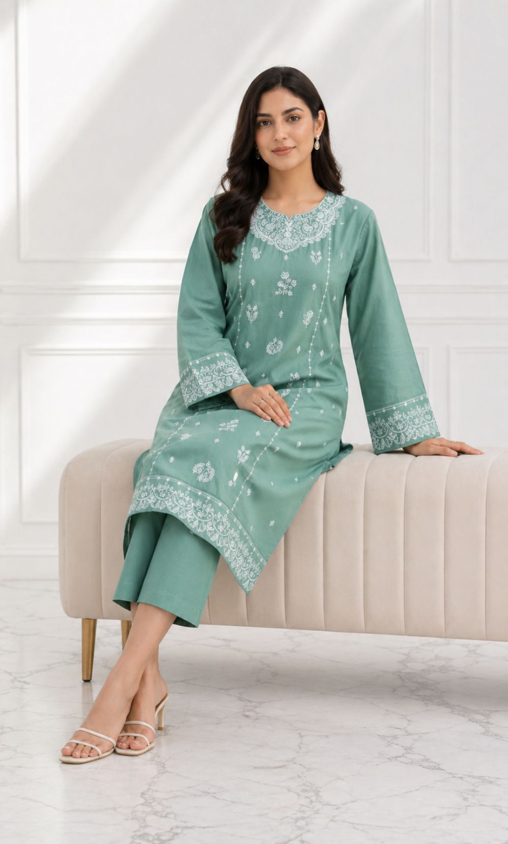 Signature Embroidered Lawn 2PC – Unstitched | Seraya | Light Sea Green