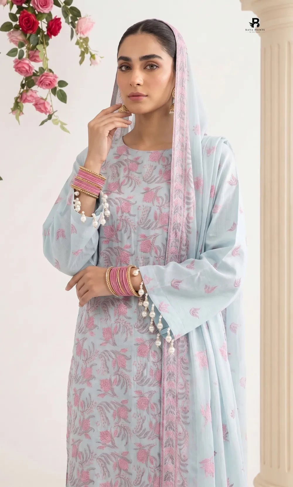 3PC Premium Embroidered Karandi | Unstitched | Nazakat - 07