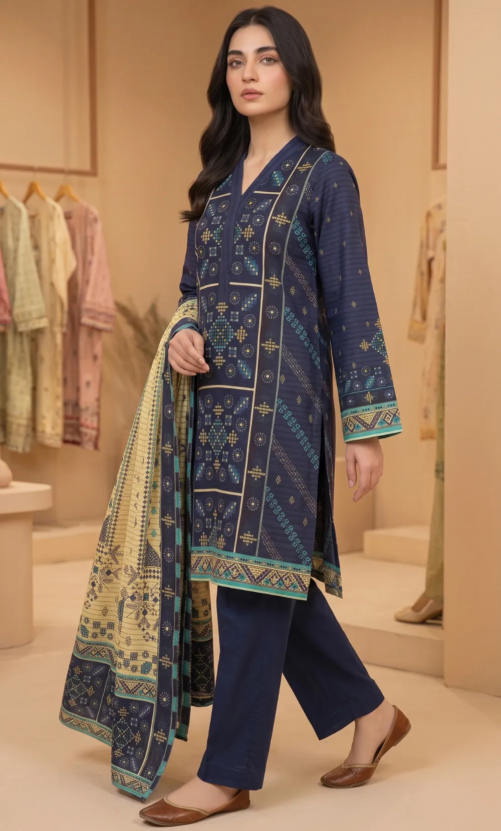 3PC Printed Karandi | Unstitched | BA-V2-03
