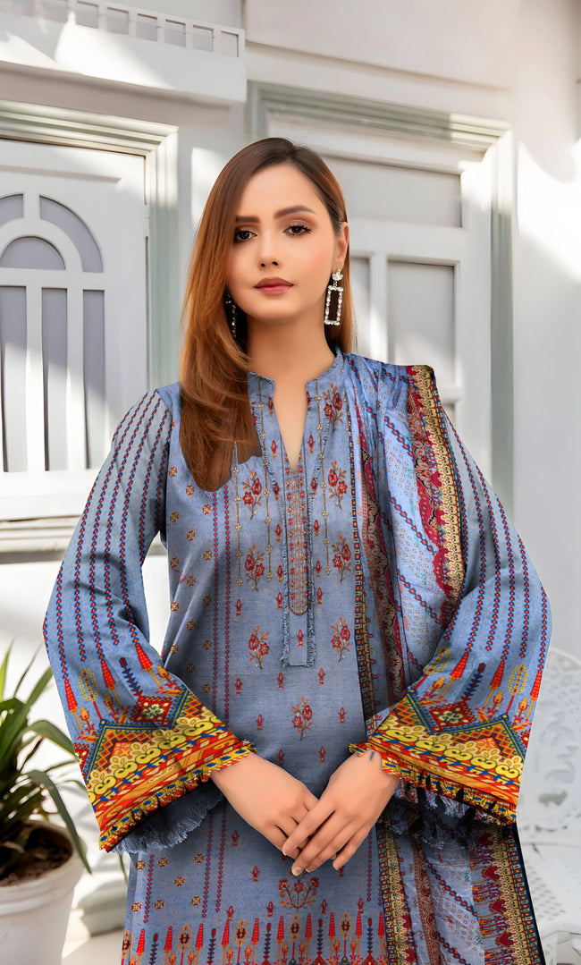 3PC Embroidered Unstitched Lawn Suit - NA-V4-01 Main Image