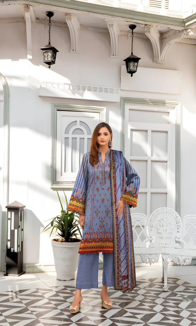3PC Embroidered Unstitched Lawn Suit - NA-V4-01 Hover Image