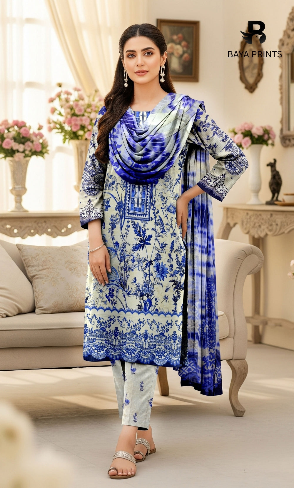 3 Piece Unstitched Printed Doria Viscose Suit with Bamber Dupatta BA-V7-015