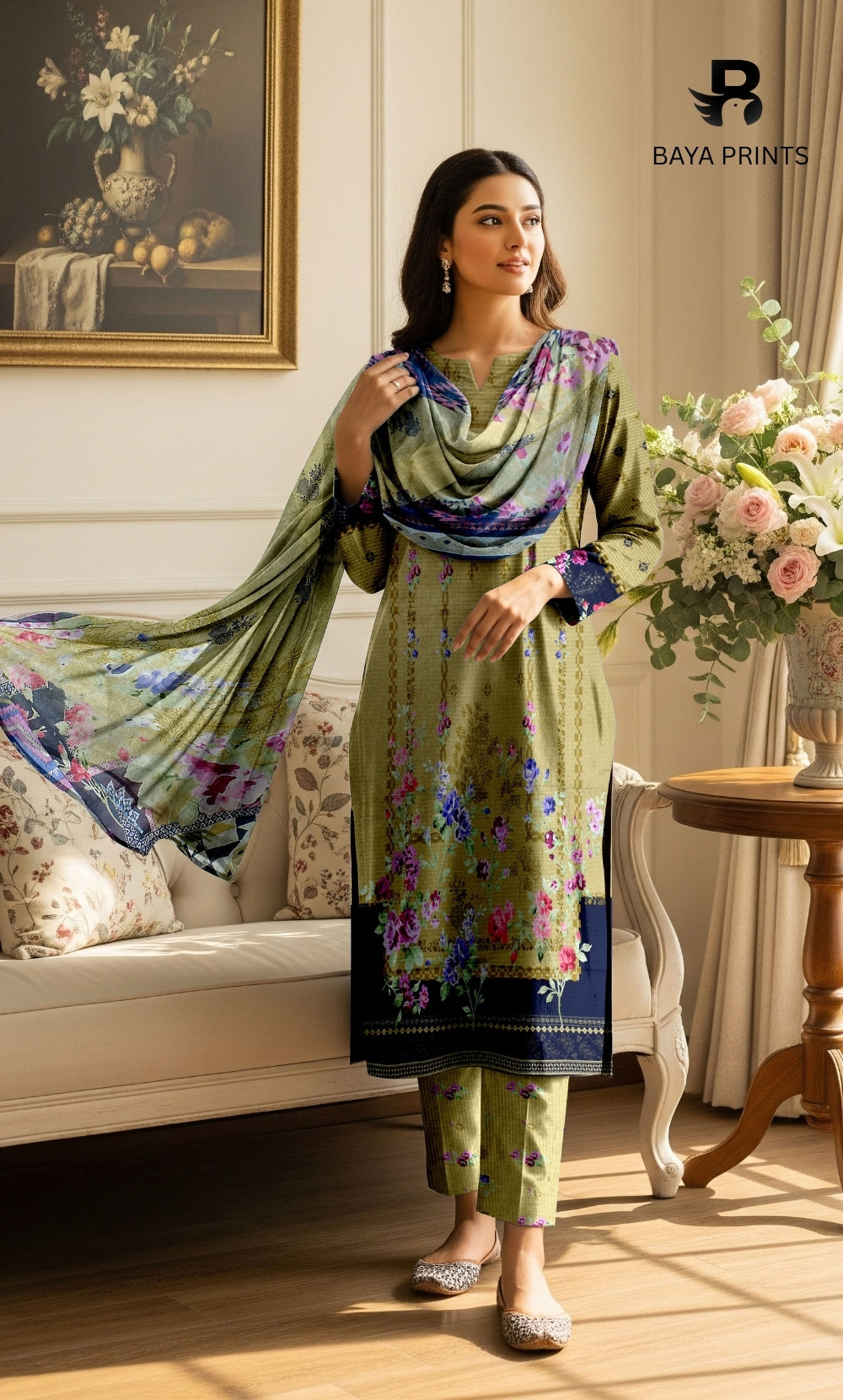 3 Piece Unstitched Printed Doria Viscose Suit with Bamber Dupatta BA-V7-008