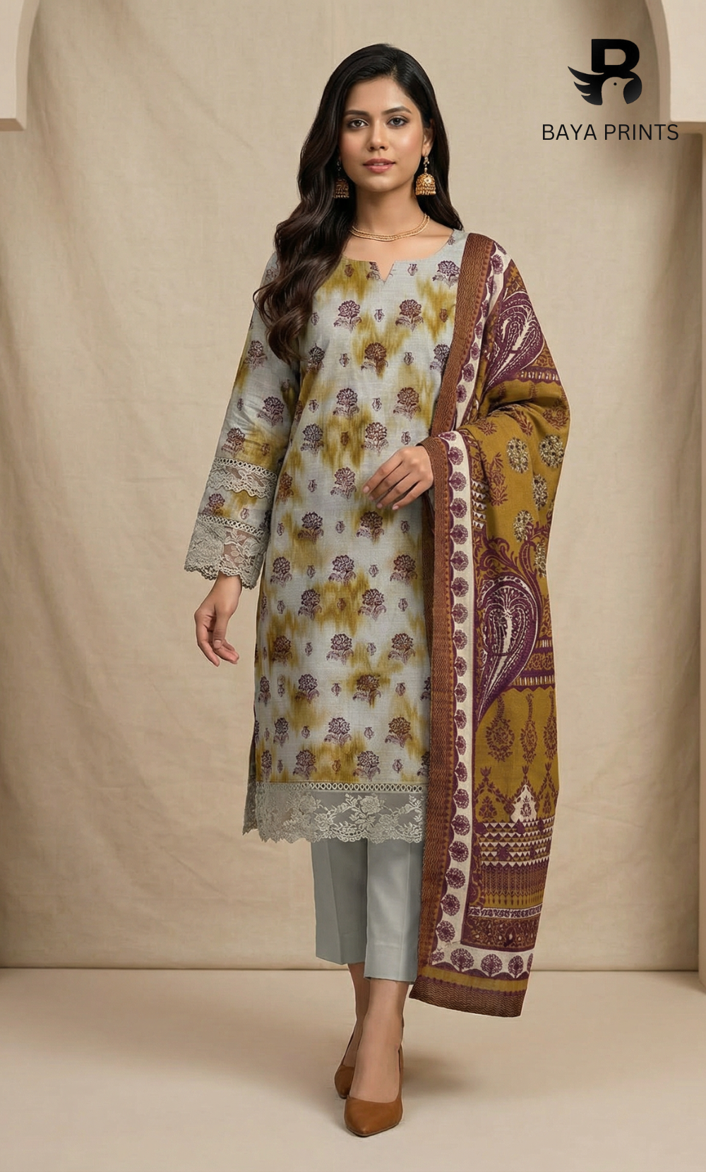 3 Piece Unstitched Karandi Suit BA-V8-03