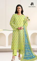 3 Piece Unstitched Printed Doria Linen  Suit  - BA-V3-004