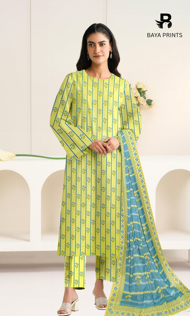 3 Piece Unstitched Printed Doria Linen  Suit  - BA-V3-004 Main Image