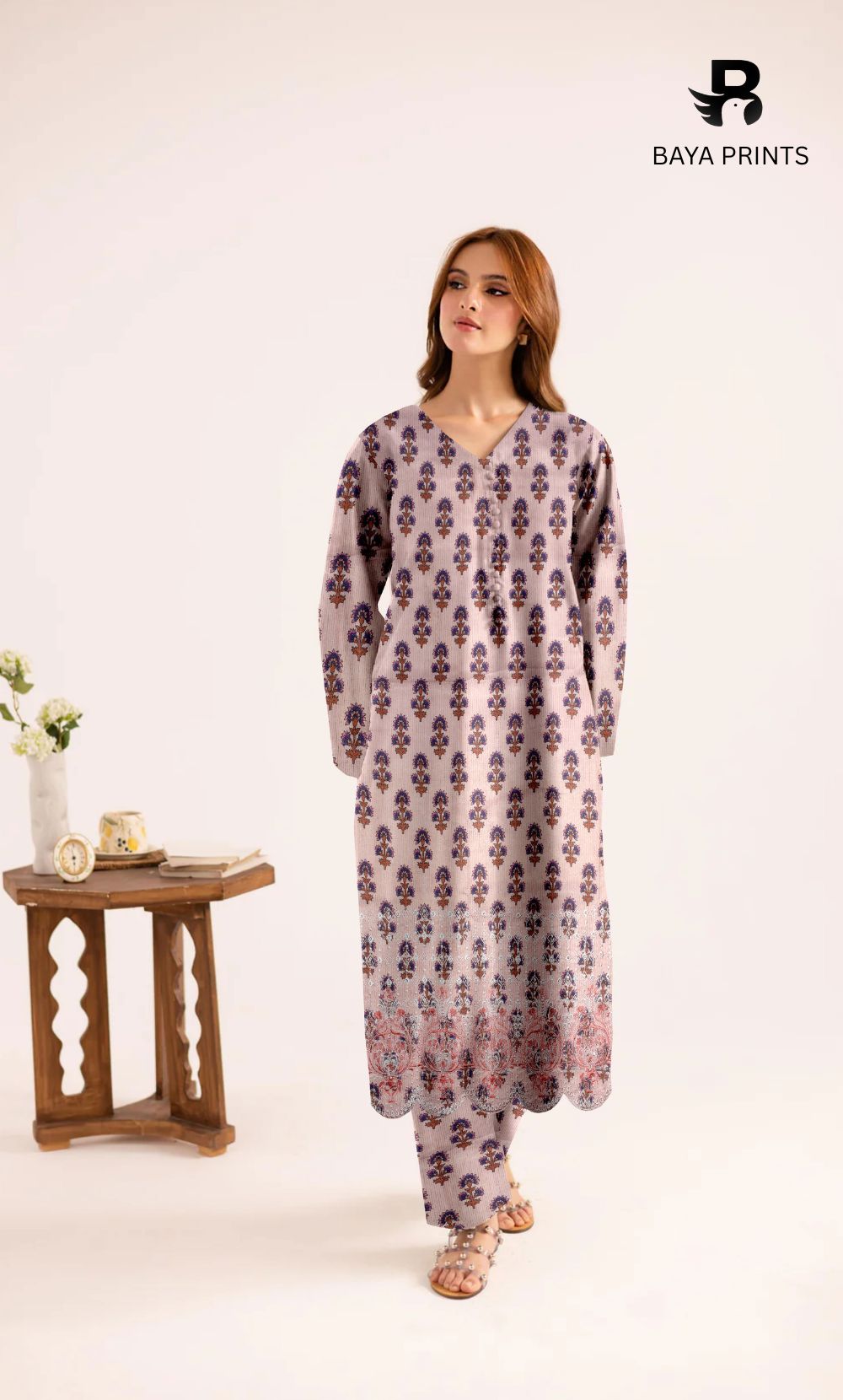 2-Piece Unstitched Dhanak Printed Suit with Embroidered Border-DE-V1-11