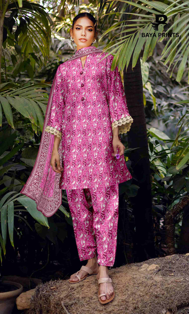 3 Piece Unstitched Printed Lawn Suit -BA-V21B-3 Hover Image