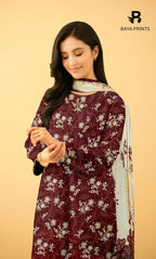3 Piece Unstitched Printed Doria Linen  Suit  - BA-V4