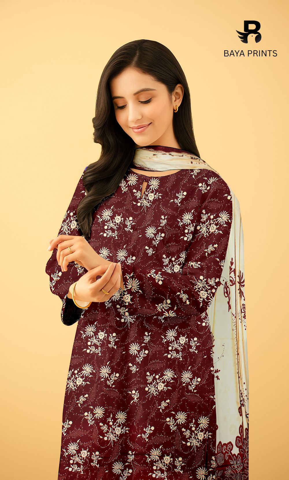 3 Piece Unstitched Printed Doria Linen  Suit  - BA-V4