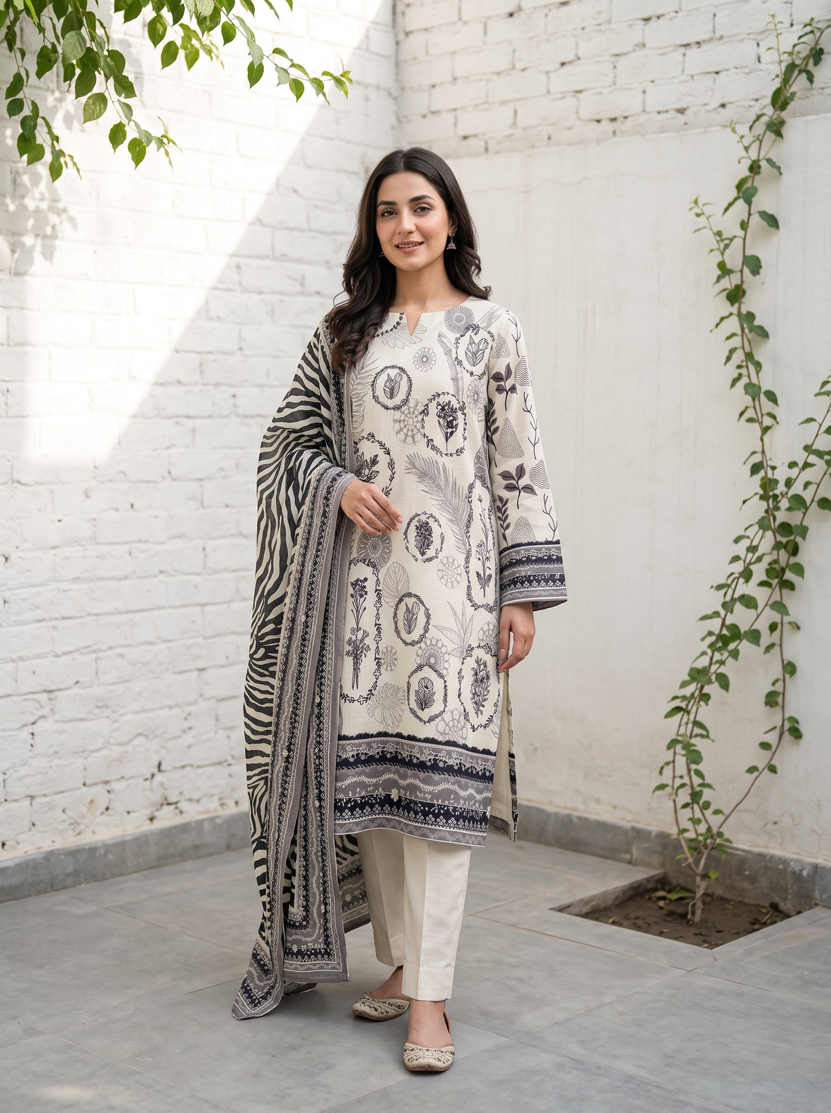 Unstitched Khadder 3-Piece White Vol:113