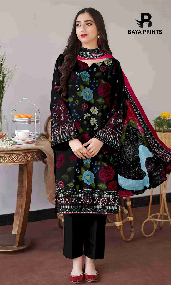 3 Piece Unstitched Printed Lawn Suit -BA-V32-2 Hover Image