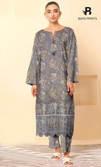 2-Piece Unstitched Dhanak Printed Suit with Embroidered Border-DE-V1-18