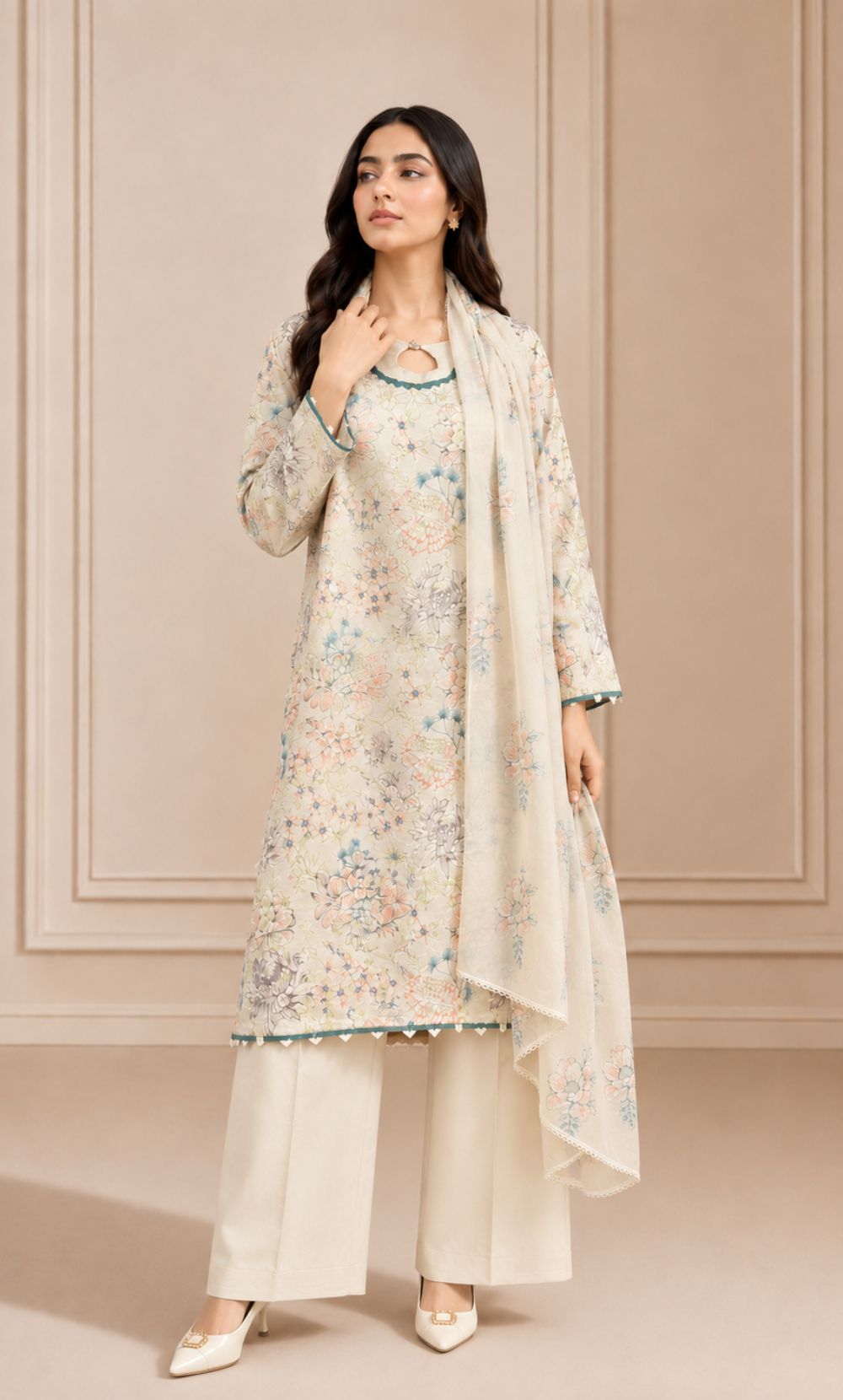 3PC Embroidered Unstitched Lawn Suit | Nafasat