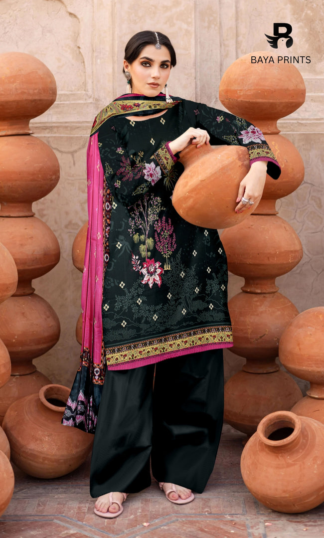 3 Piece Unstitched Printed Doria Viscose Suit  - BA-V2-007 Hover Image