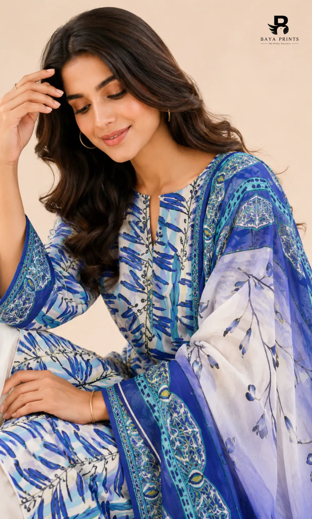 3PC Printed Linen | Unstitched | BA-V1-02