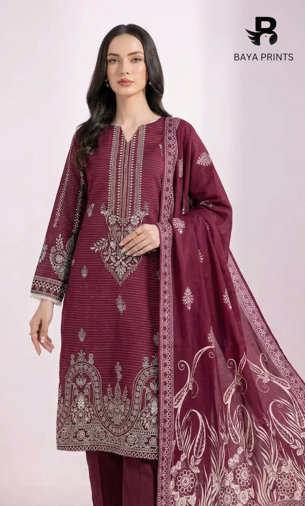 3 Piece Unstitched Printed Dobby Lawn Suit -BA-V19-03