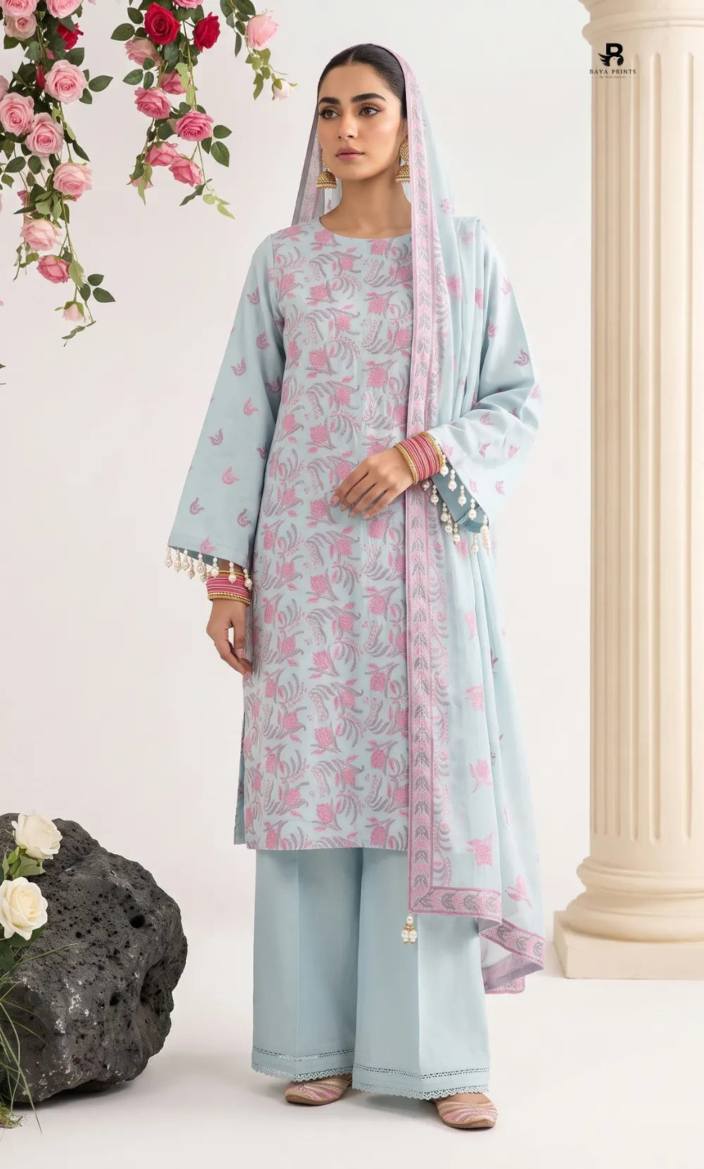 3PC Premium Embroidered Karandi | Unstitched | Nazakat - 07