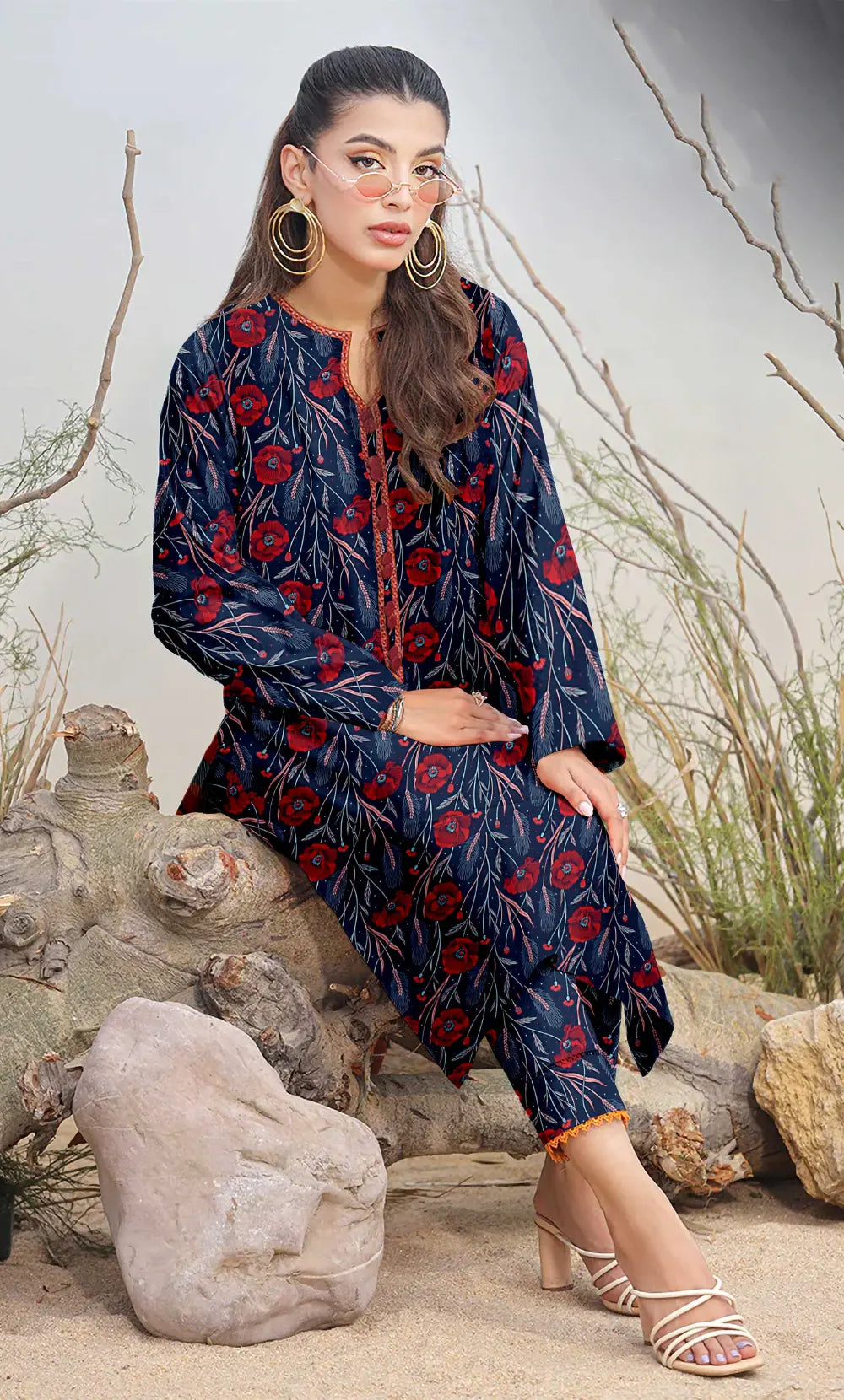 3 Piece Unstitched Printed Lawn Suit With Bamber Chiffon Dupatta - BA-V-15 -3