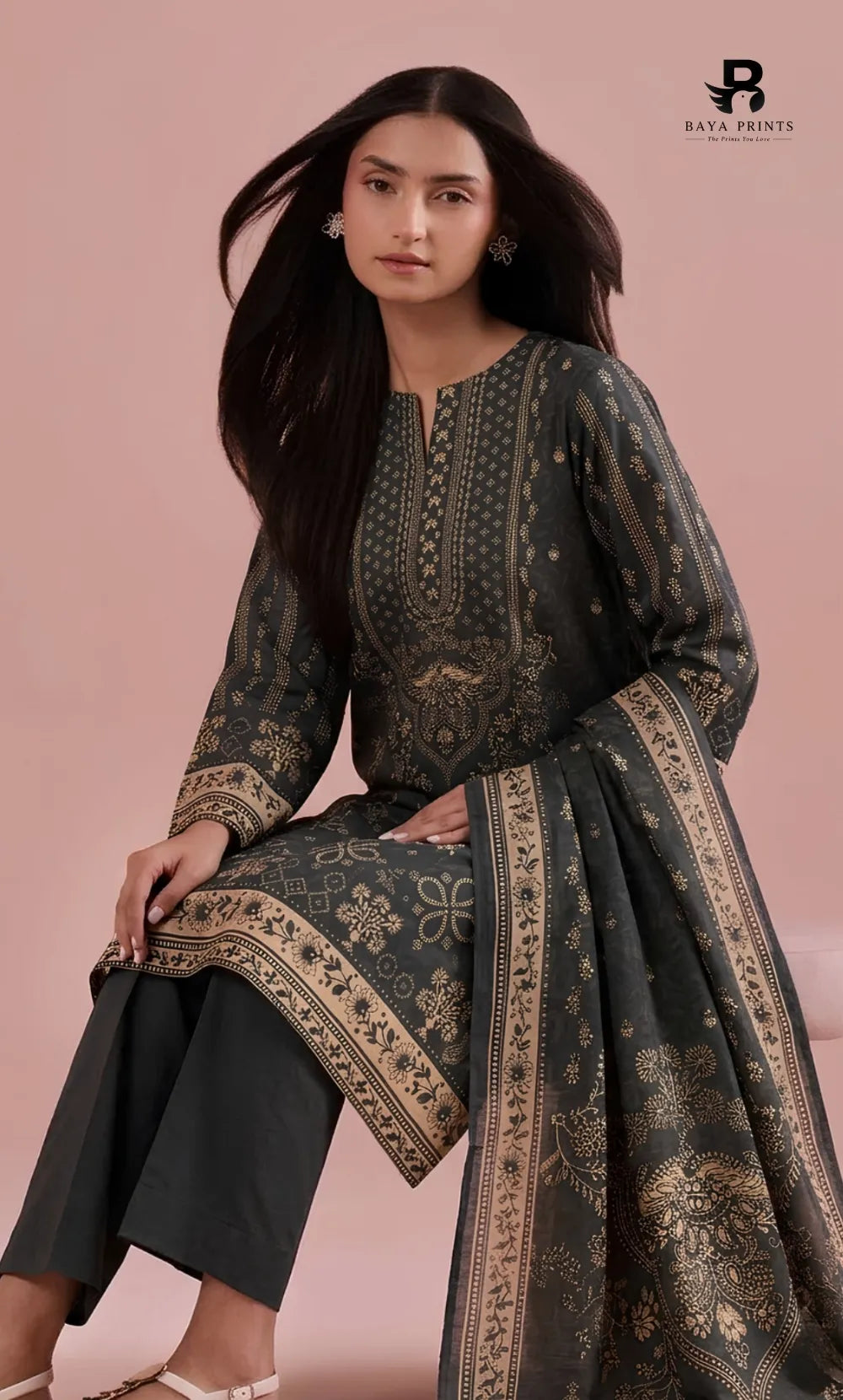 3PC Printed Lawn | Unstitched | M.B |V-2