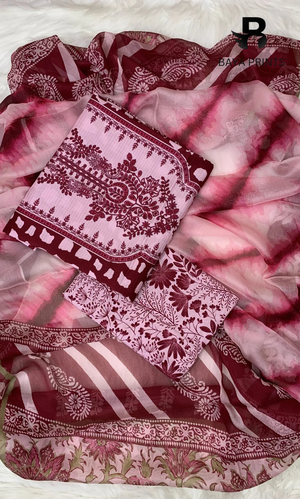 3 Piece Unstitched Printed Doria Viscose Suit with Bamber Dupatta BA-V7-007